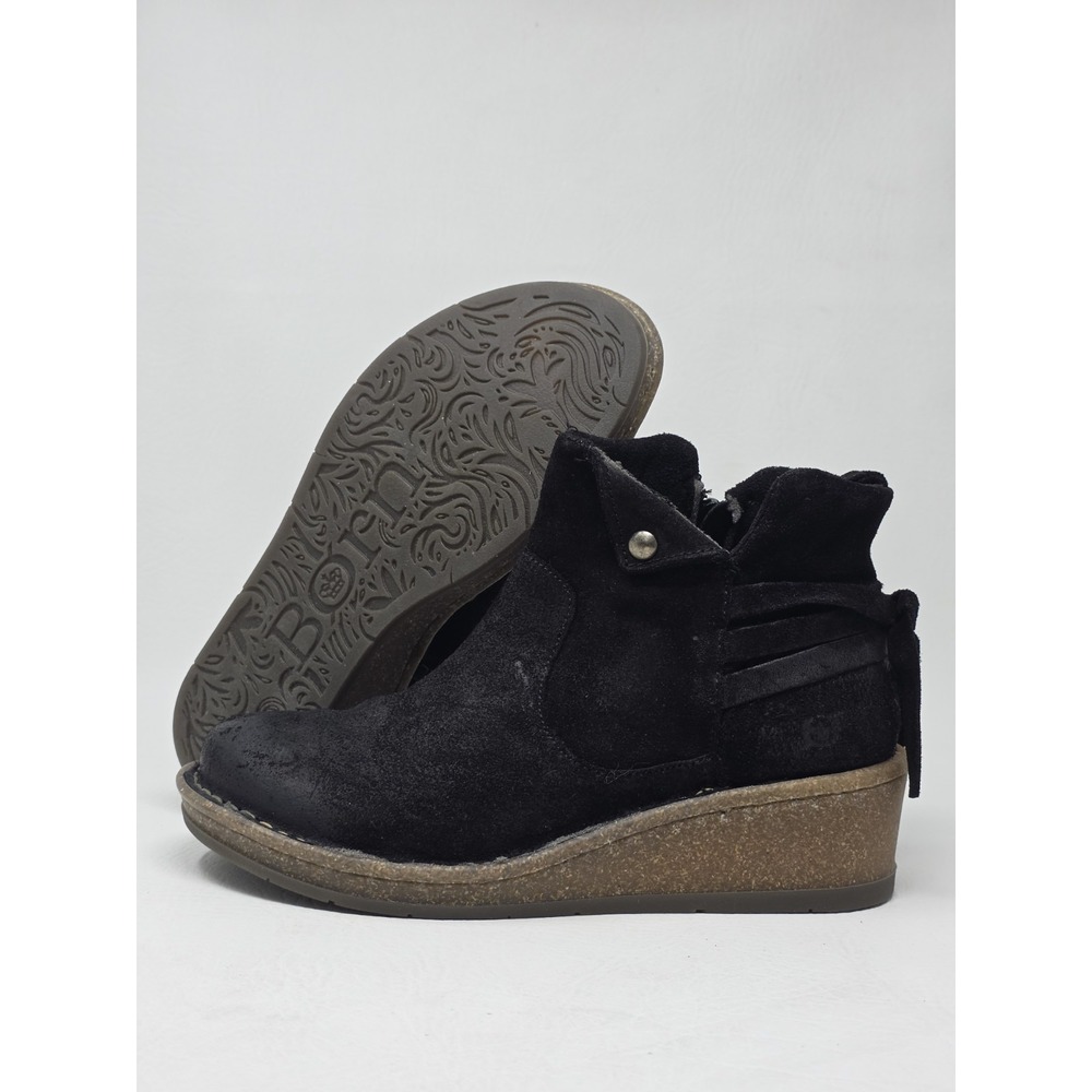 Born Vaughn Womens Booties Black Suede Wedge Fringe Ankle Boots 6 New